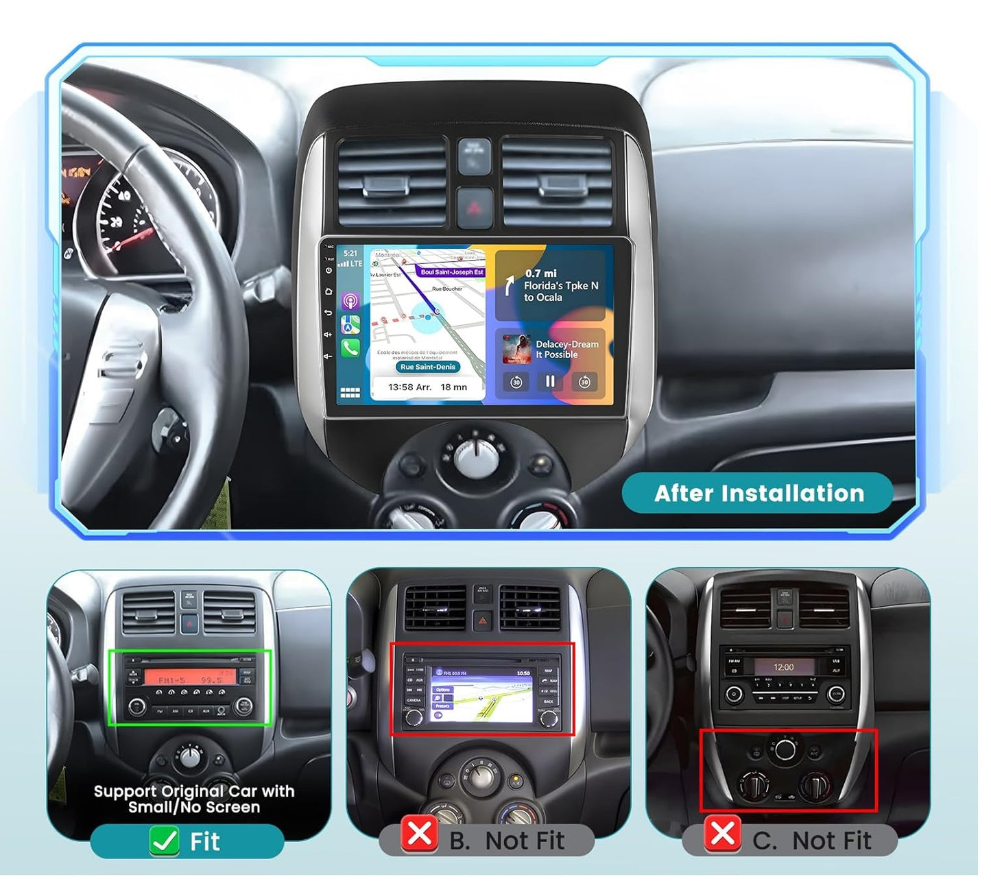 Consola para Nissan Versa Note 2014-2016 (LHD, 9 pulgadas)