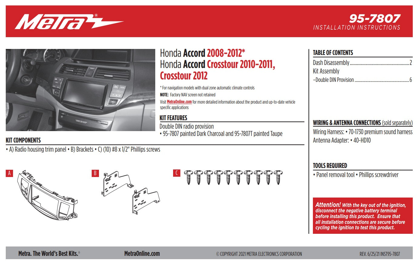 Consola METRA - Honda Accord/ CROSSTOUR