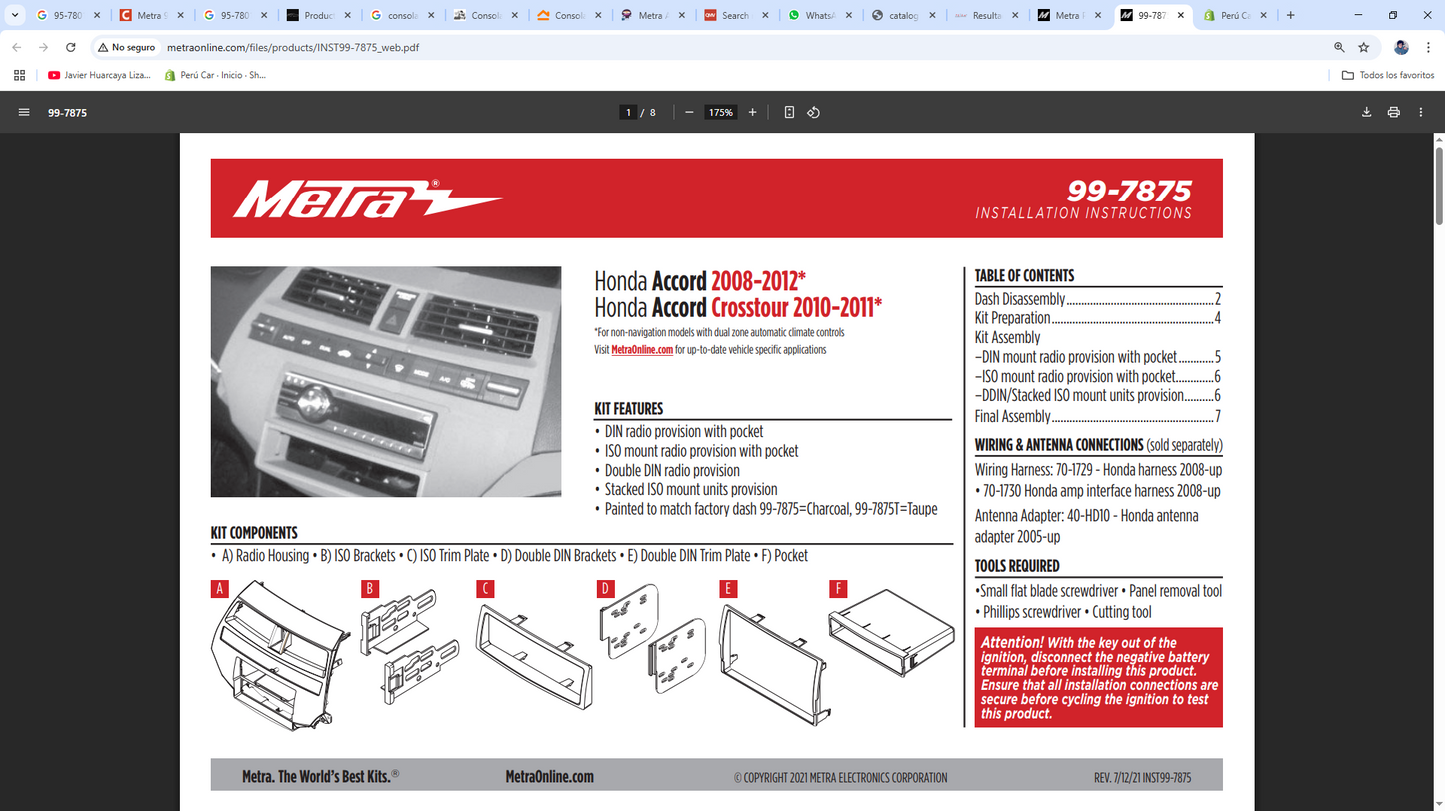 Consola METRA - Honda Accord