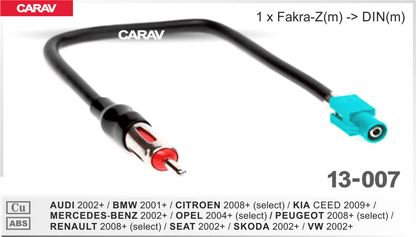 Adaptador de Antena Carav para Audi 2002+ / BMW 2001+ / Citroen 2008+ / Mercedes Benz 2002+ / Peugeot 2008+ / Renault 2008+ / Seat 2002+ / VW 2002+