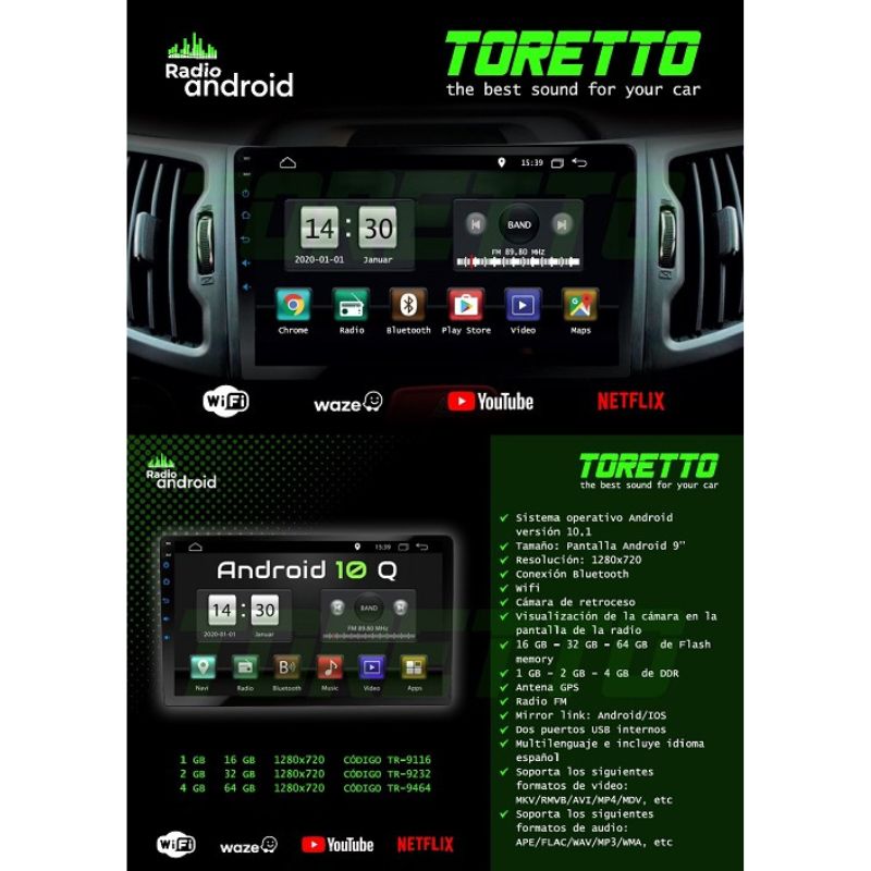 Autoradio Android  7" 1 DIN Toretto (2+32GB)