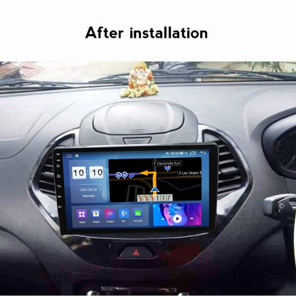 Autoradio + Consola para FORD FIGO ASPIRE 2019 (9 Pulgadas, Negro UV)