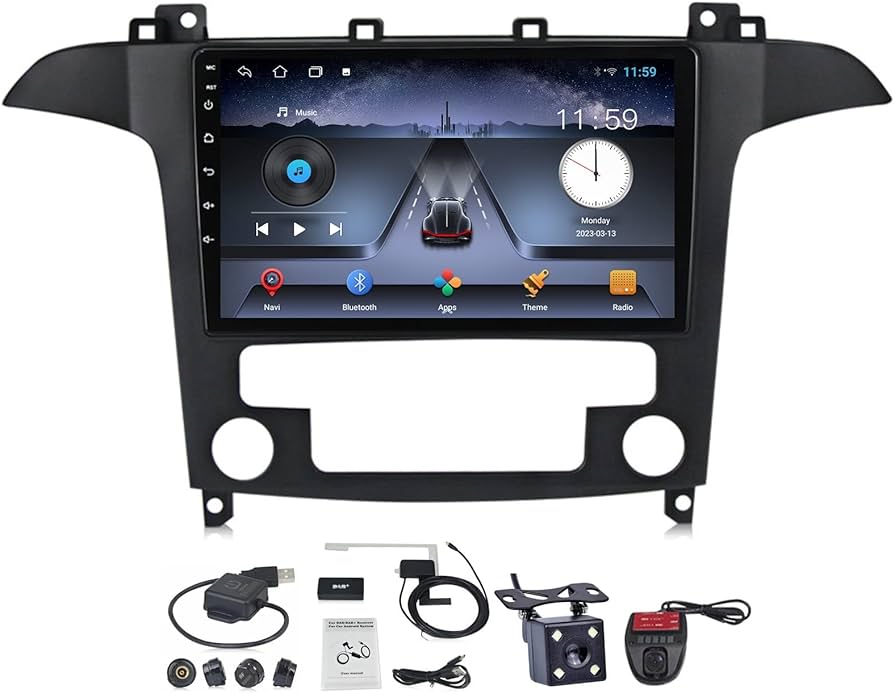 Autoradio + Consola para Ford S-Max 2007-2008 (9 Pulgadas, Semiautomático)