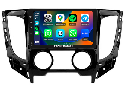 Autoradio + Consola para Mitsubishi Triton 2015 (9 pulgadas, AC manual, negro UV)
