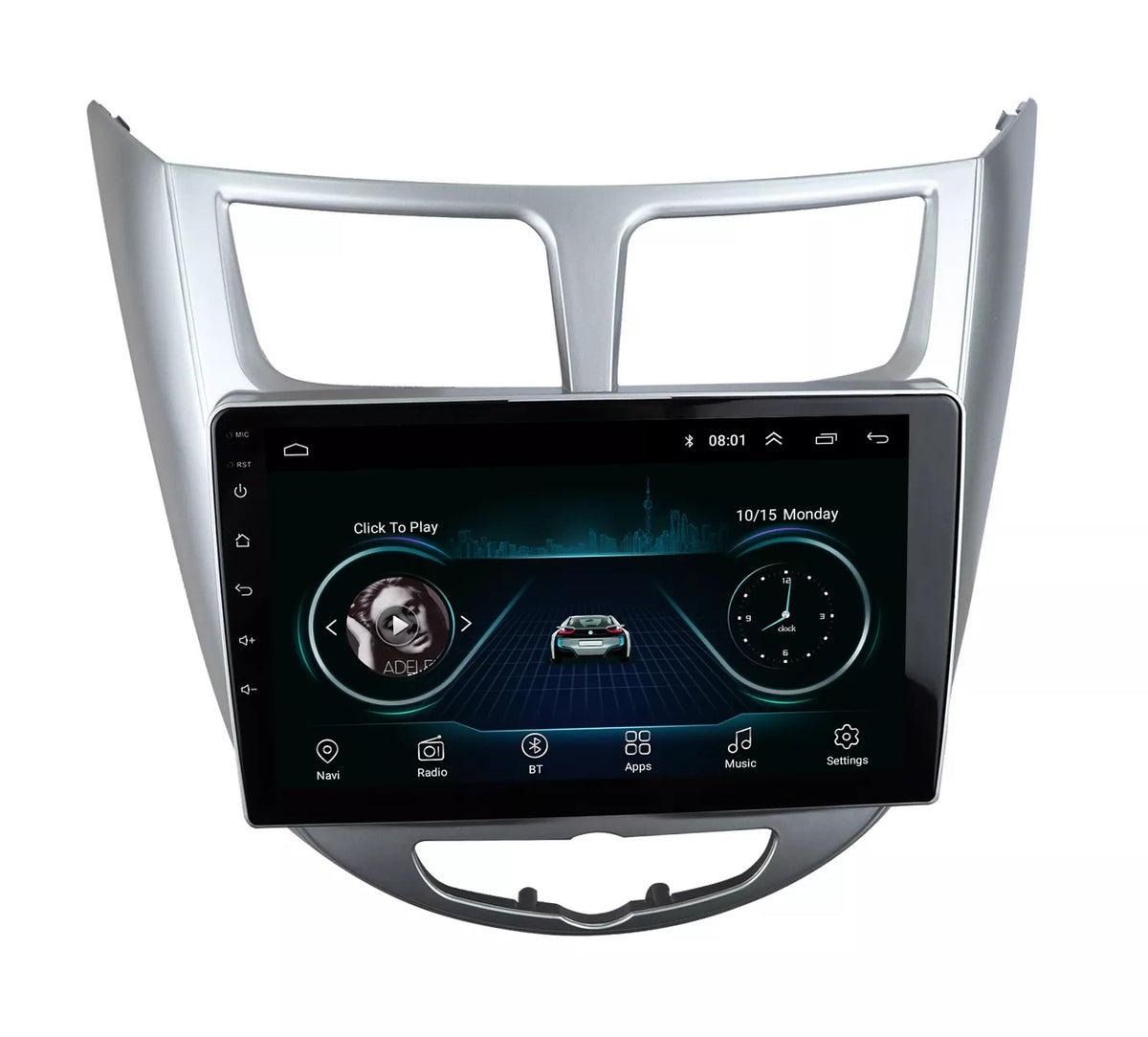 Autoradio + Consola para Hyundai Verna 2010-2014 (9 Pulgadas, con Aire Acondicionado Automático, Color Plata)