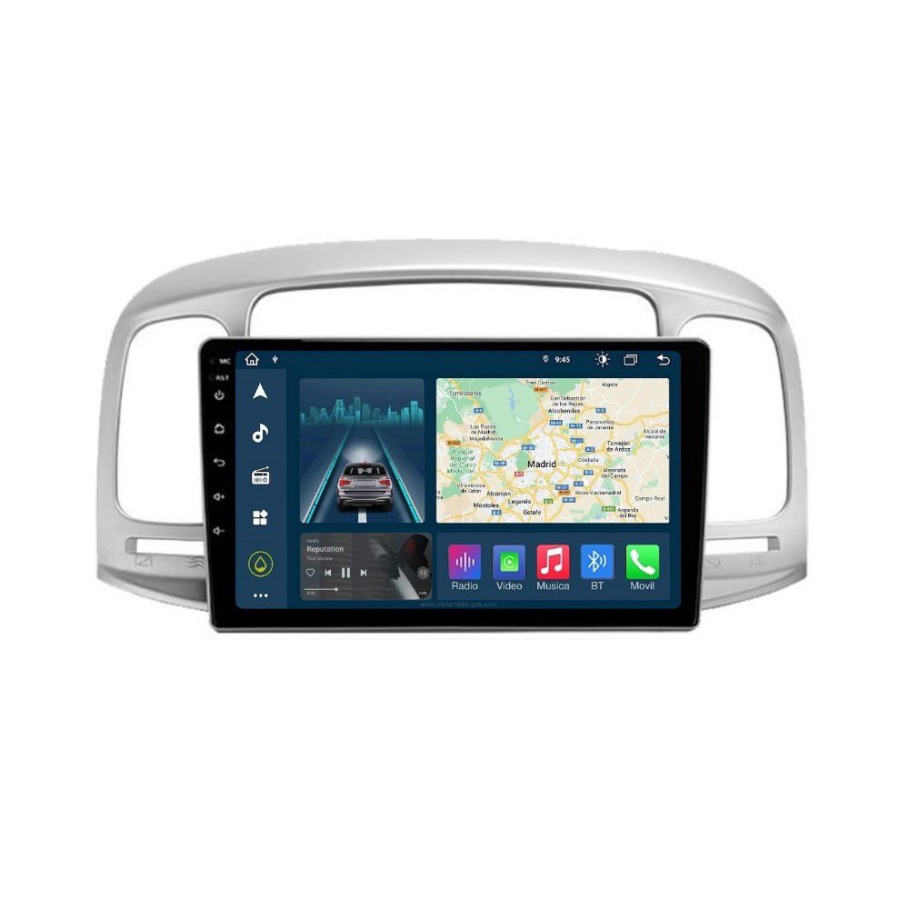 Autoradio + Consola para Hyundai Accent 2009-2012 / Hyundai Verna 2008 (9 Pulgadas, Color Plata)