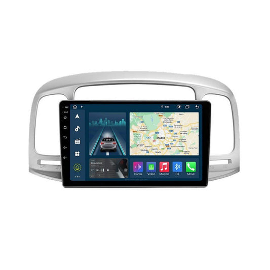 Autoradio + Consola para Hyundai Accent 2009-2012 / Hyundai Verna 2008 (9 Pulgadas, Color Plata)