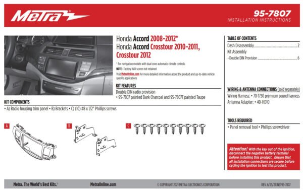 Consola METRA - Honda Accord/ CROSSTOUR